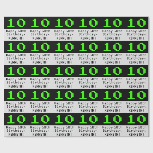 10e verjaardag - Nerdy / Geeky stijl "10" en naam Cadeaupapier (Vlak)