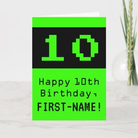 10e verjaardag: Nerdy / Geeky stijl "10" en naam Kaart (Voorkant)