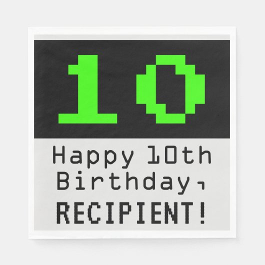 10e verjaardag - Nerdy / Geeky Style "10" & naam Servet (Voorkant)
