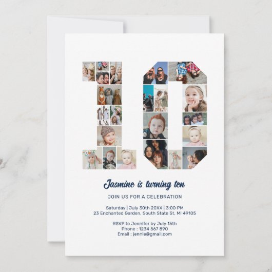 10e verjaardag nummer 10 aangepaste fotocollage kaart (Voorkant)