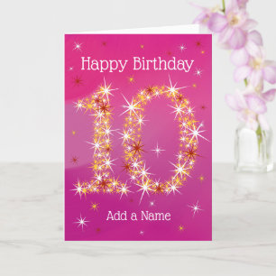 10e verjaardag - nummer 10 sterren - Roze - leefti Kaart