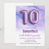 10e verjaardag Paarse uitnodiging tot marmer (Voorkant / Achterkant)