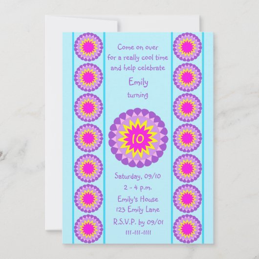 10e verjaardag Party uitnodiging Cool Blue 10 (Voorkant)