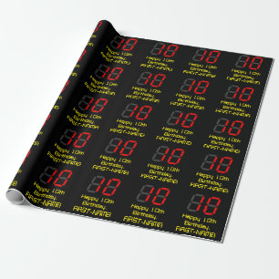 10e verjaardag: Red Digital Clock Style "10" + naa Cadeaupapier