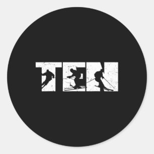 10e Verjaardag Retro Skiën 10 Jaar Oude Jongens Gi Ronde Sticker