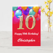 10e verjaardag Rode en goudkleurige ballonnen Kaart (Gele Bloem)