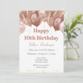 10e verjaardag roze ballonnen uitnodiging (Staand voorkant)