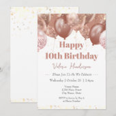 10e verjaardag roze ballonnen uitnodiging (Voorkant / Achterkant)