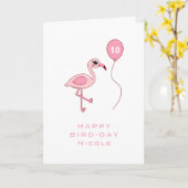 10e Verjaardag Roze Flamingo Happy Bird-day Kaart (Gele Bloem)