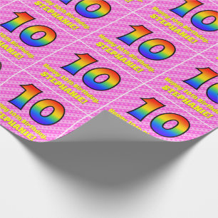 10e verjaardag: Roze strips en harten, regenboognr Cadeaupapier