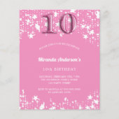 10e verjaardag roze witte sterren budget uitnodigi flyer (Voorkant)