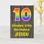 10e verjaardag: rustieke faux hout look, regenboog kaart (Gele Bloem)