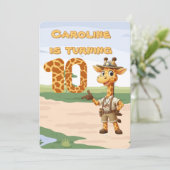 10e verjaardag Schattigee Explorer Giraffe op safa Kaart (Staand voorkant)