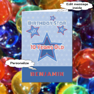 10e verjaardag ster gepersonaliseerde naam kaart