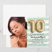 10e verjaardag Striped Gold-portret Kaart (Voorkant / Achterkant)