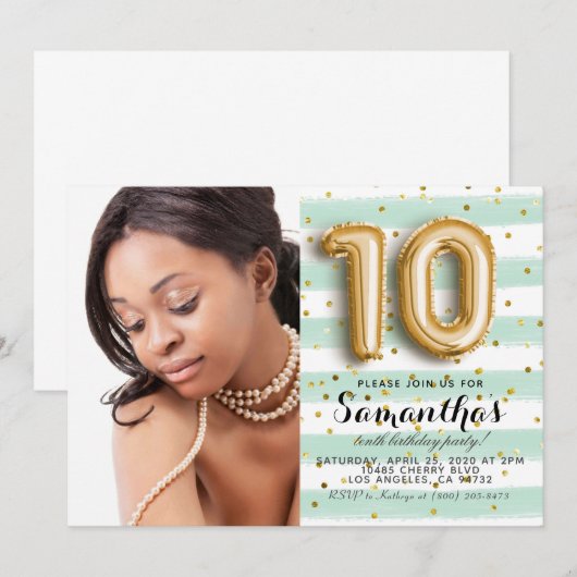 10e verjaardag Striped Gold-portret Kaart (Voorkant / Achterkant)