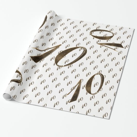 10e verjaardag Tin Bruiloft Jubileum Elegant Goud Cadeaupapier (Uitgerold)