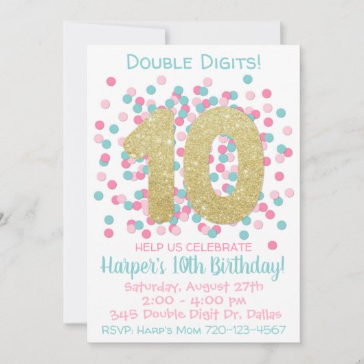 10e verjaardag uitnodiging Dubbele cijfers verjaar (Voorkant)