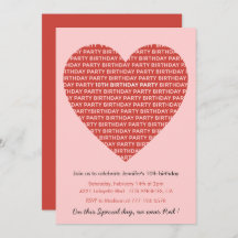 10e verjaardag uitnodigingen Modern Red Pink