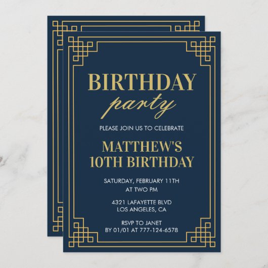 10e verjaardag uitnodigingen Verjaardagsfeest jong (Voorkant / Achterkant)
