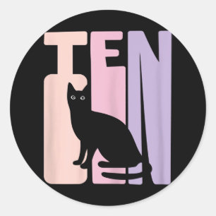 10e verjaardag van de kattenkat 10 jaar oud voor m ronde sticker