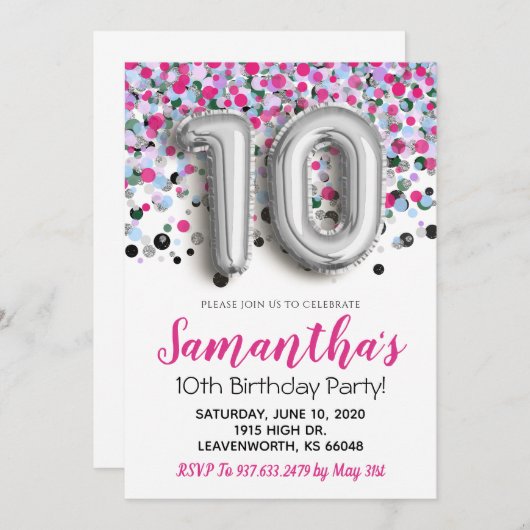 10e verjaardag van de uitnodiging tot Confetti (Voorkant / Achterkant)