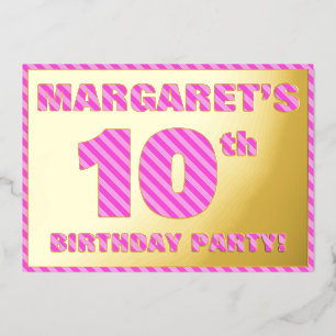 10e verjaardag — Vet, vuurtje, roze band # 10 Folie Uitnodiging