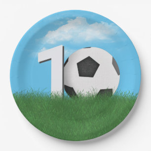 10e verjaardag Voetbal in Green Grass Papieren Bordje