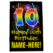 10e verjaardag: Vuurwerk Fun Pattern + Regenboog 1 Medium Cadeauzakje (Voorkant)