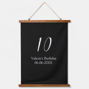10e verjaardag wit zwart naam datum kalligrafie hangend wandkleed