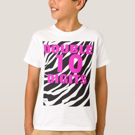 10e verjaardag - Zebra en hot-roze dubbelcijferige T-shirt (Voorkant)