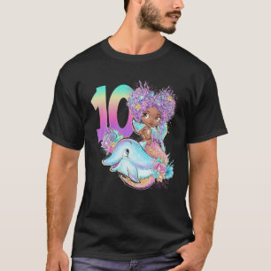 10e verjaardag Zeemeermin Tien zwart meisje Magic T-shirt
