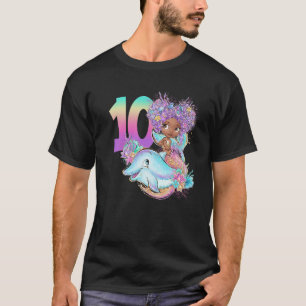 10e verjaardag Zeemeermin Tien zwart meisje Magic  T-shirt