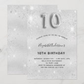 10e verjaardag zilveren glitter kaart (Voorkant / Achterkant)
