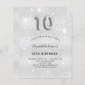 10e verjaardag zilveren glitter uitnodiging (Voorkant / Achterkant)