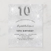 10e verjaardag zilveren glitter uitnodiging (Voorkant)