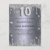 10e verjaardag zilvervormig glitterstof uitnodiging briefkaart (Voorkant)