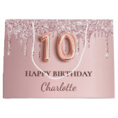 10e verjaardag zwart roze glitter druppelt naam op groot cadeauzakje (Voorkant)