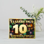 10e verjaardagsfeestje: Krachtige, Kleurrijke Vuur Folie Uitnodiging Briefkaart (Staand Voorkant)