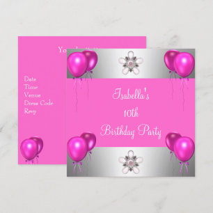 10e verjaardagsfeestje Pretty in Pink ballonnen zi Kaart