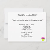 10e verjaardagsfeestje Snoep Bits Cupcake Invitati Kaart (Achterkant)