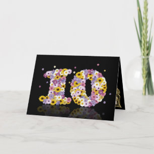 10e verjaardagskaart met bloemrijke letters kaart