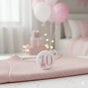 10e verjaardagsmeisje roze strik knoop ronde button 3,2 cm