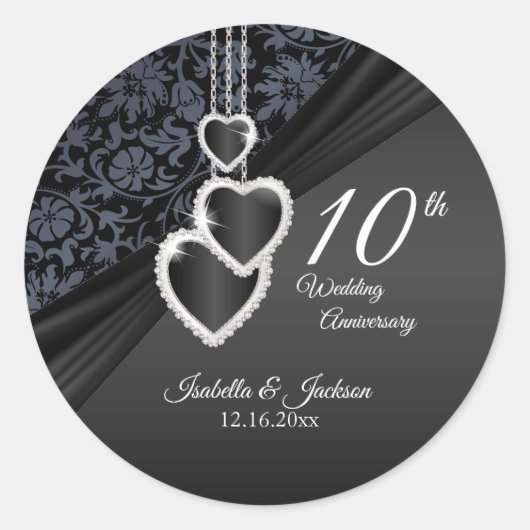 10e Zwart Onyx Bruiloft Jubileum Ronde Sticker (Voorkant)
