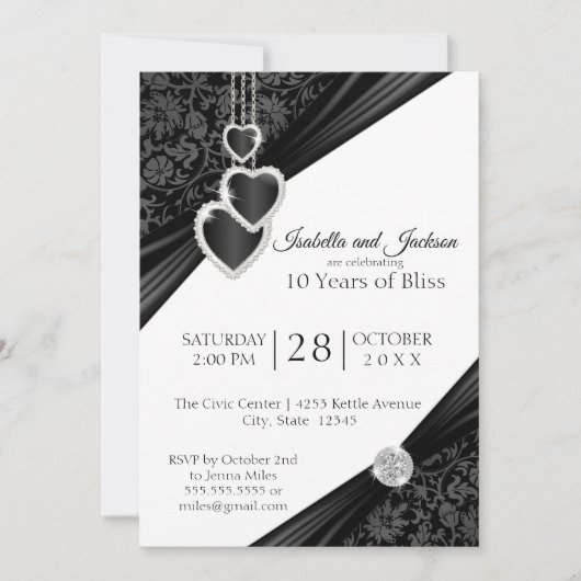 10e zwarte onyx-hartontwerp-Jubileum Kaart (Voorkant)