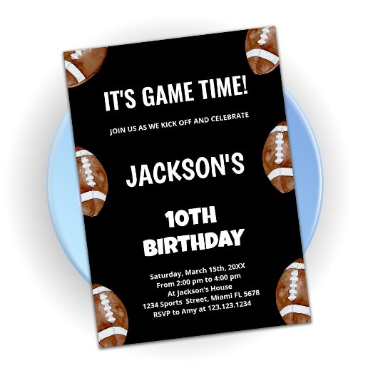 10ème Black Football Invitations d'anniversaire
