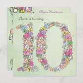 10ème Dixième Filles Anniversaire Fête Invitation (Devant / Derrière)