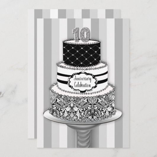 10ème Invitation d'anniversaire de mariage, gâteau (Devant / Derrière)