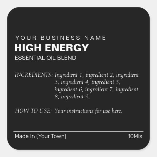 10ml Rolflesfles - Zwarte Essential Oil Labels (Voorkant)