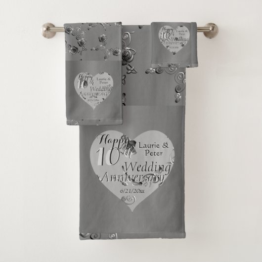 10th,11th,20th,25th,70th Wedding AnniversaryTowel Bad Handdoek (Insitu)